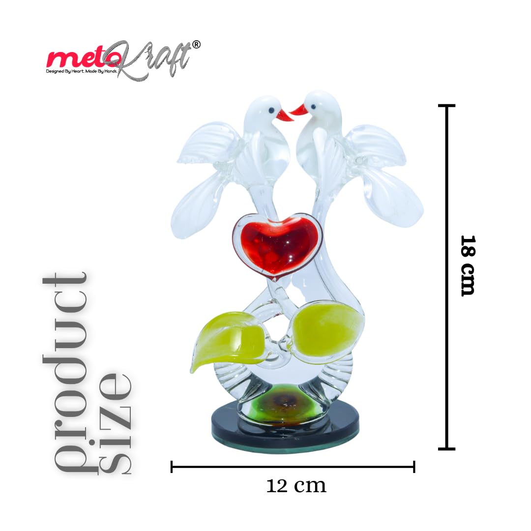 Metokraft Premium Quality Hand-made Borosil Love Birds for Home Decor 