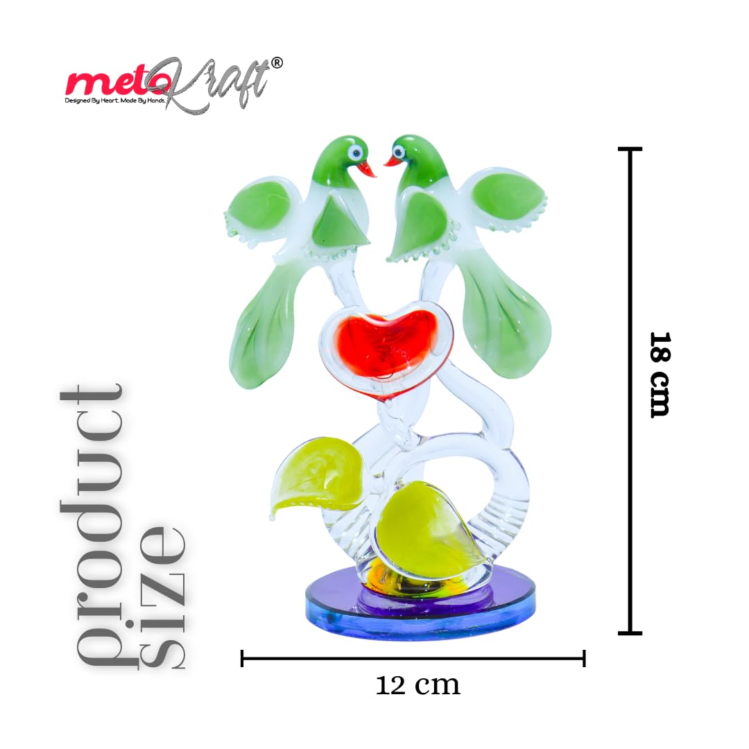 Metokraft Premium Quality Hand-made Borosil Love Birds for Home Decor 