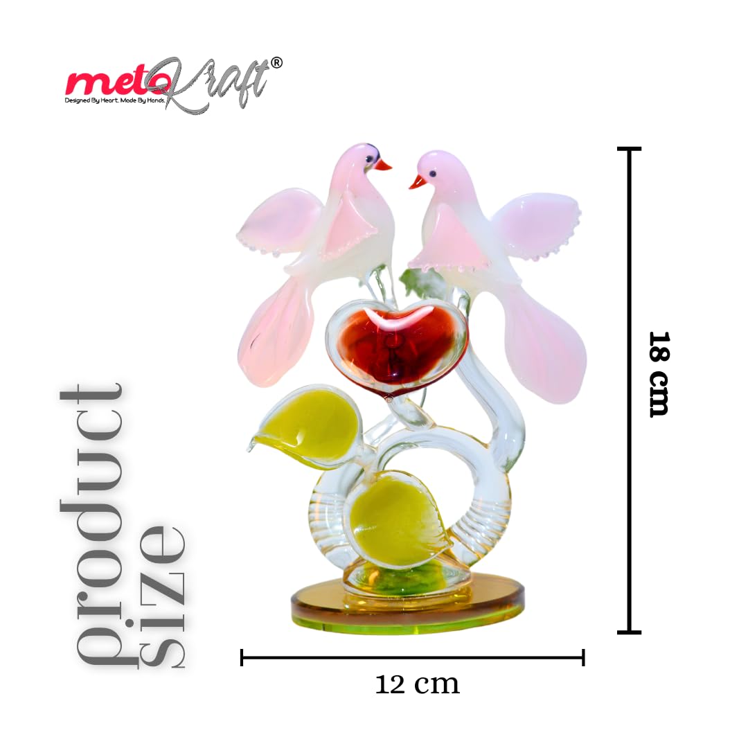 Metokraft Premium Quality Hand-made Borosil Love Birds for Home Decor