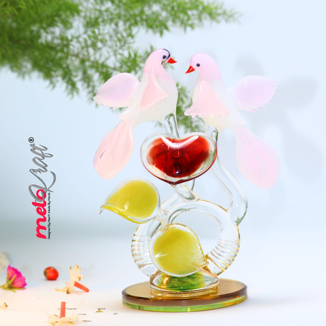 Metokraft Premium Quality Hand-made Borosil Love Birds for Home Decor