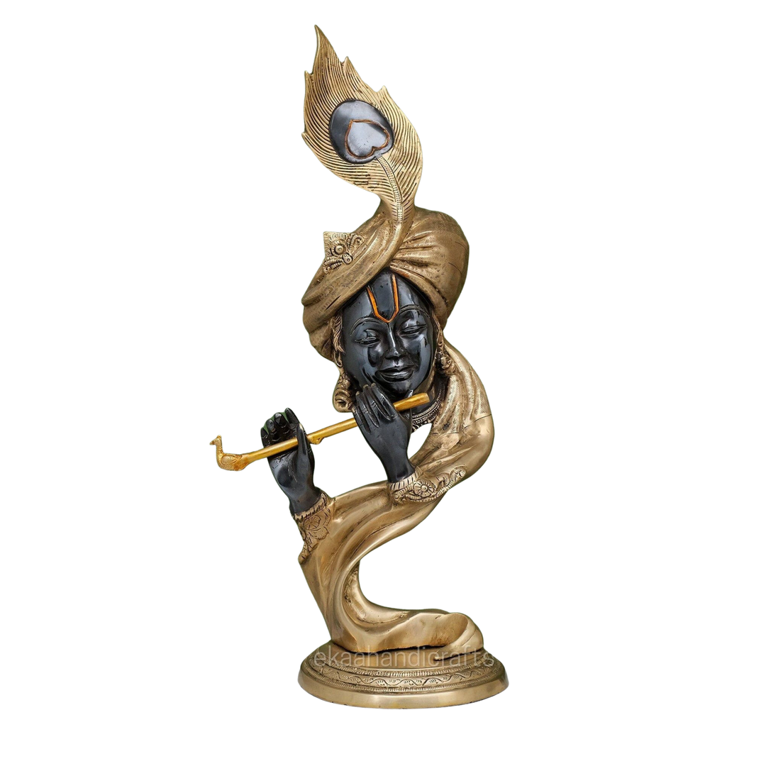 Metokraft Premium Quality Hand-made Moradabad Brass Lord Krishna Vishnu Statue to Decor Your puja Place altar 