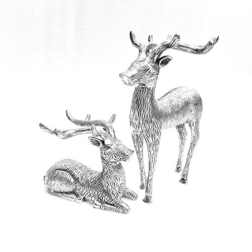 Metokraft Premium Quality Aluminium Casted Silver-Plated Reindeers for Home Decor