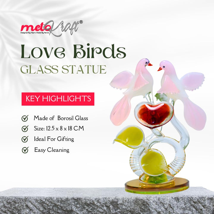 Metokraft Premium Quality Hand-made Borosil Love Birds for Home Decor