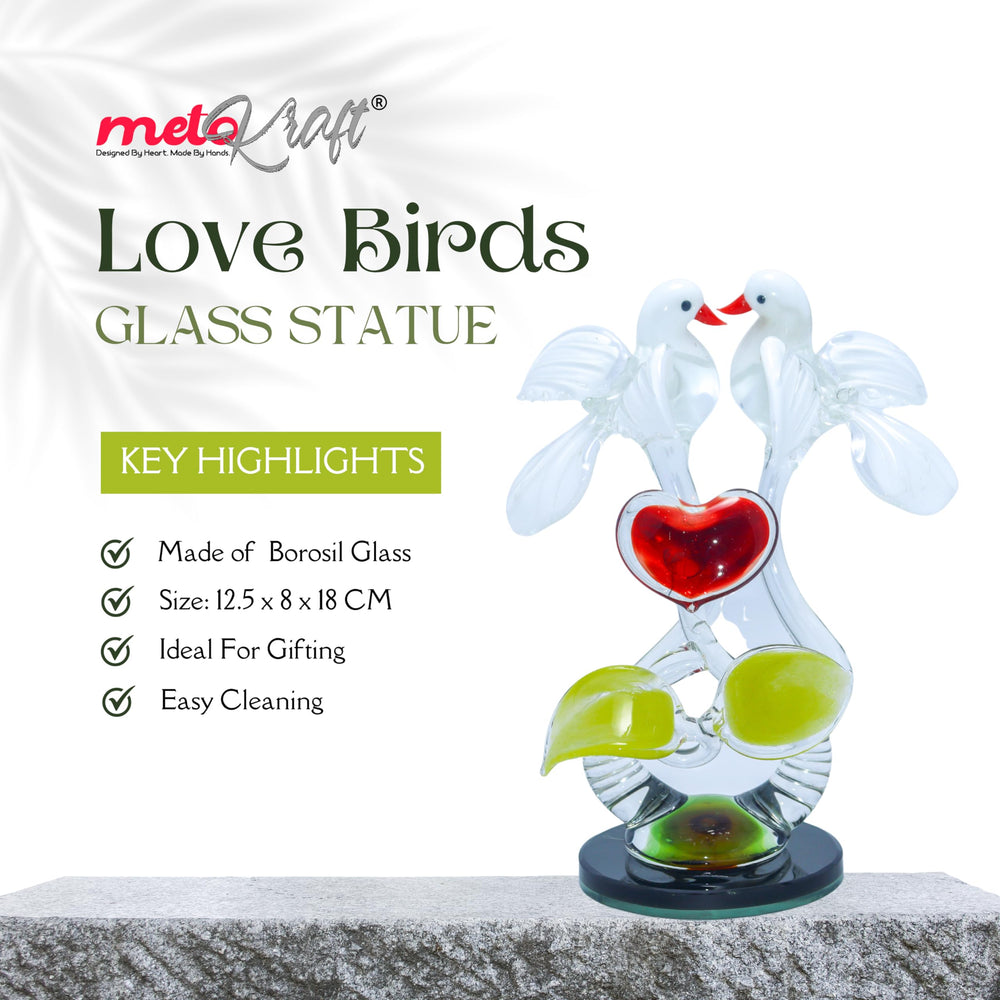 Metokraft Premium Quality Hand-made Borosil Love Birds for Home Decor 