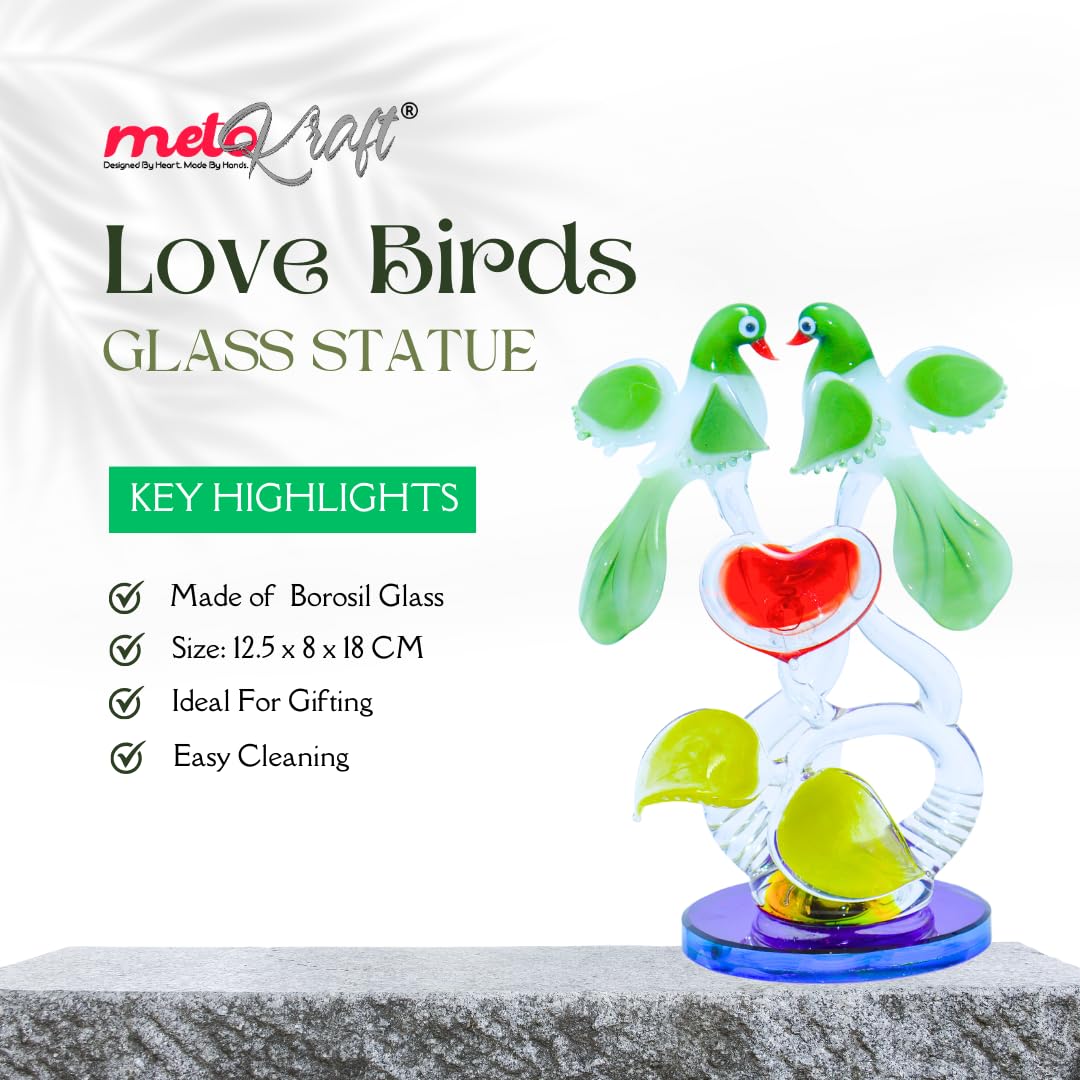 Metokraft Premium Quality Hand-made Borosil Love Birds for Home Decor