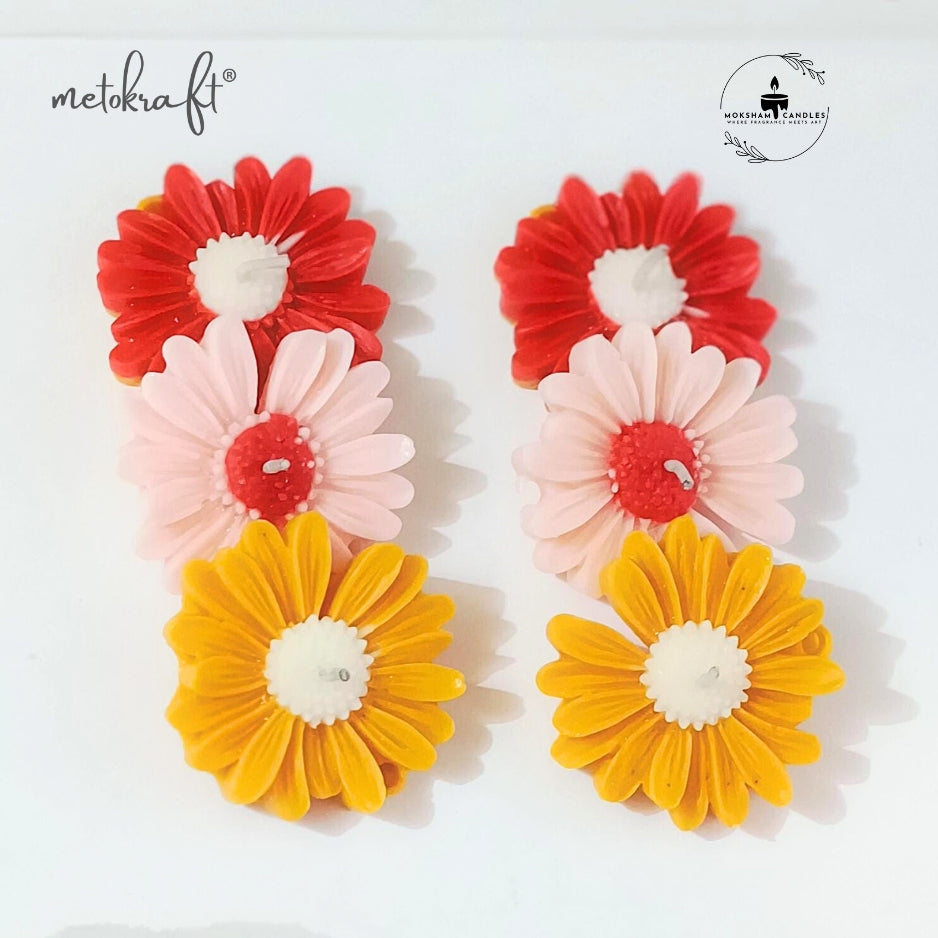 Moksham 'Sun Flowers' Floating Candle, Set of 6 pcs (Red, Pink & Yellow)