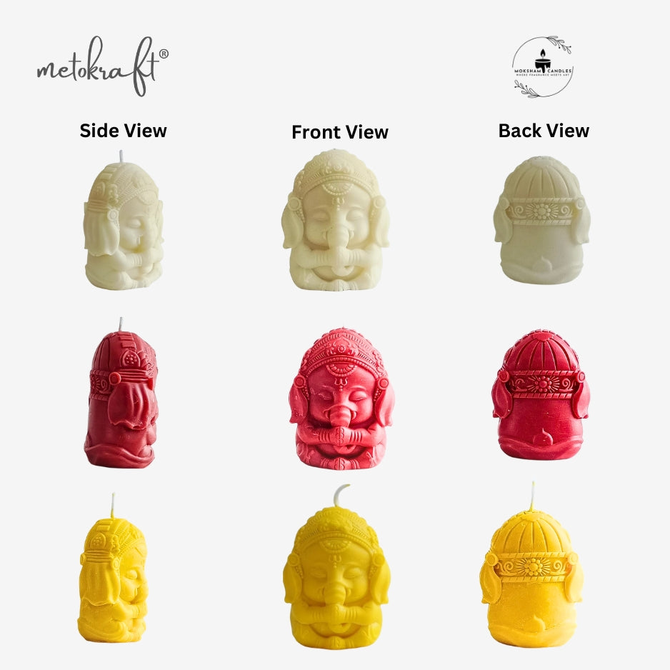 Moksham 'Lord Ganesha' Meditational Aromatherapy Candle, Set of 3 pcs (Off White, Red & Yellow)