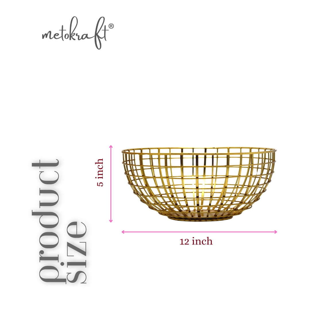 METOKRAFT - Iron Wire Basket for Fresh Fruits, Vegetables, (Gold)