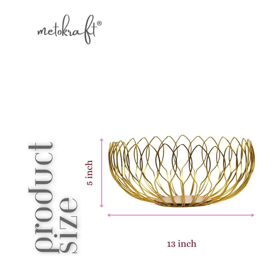 'Golden Lotus' Iron Wire Basket for Fresh Fruits, Vegetables, (Gold)