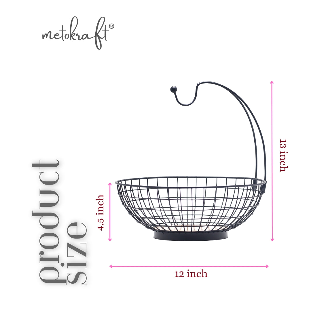 METOKRAFT - Iron Wire Basket for Fresh Fruits, Vegetables, (Matte Black)