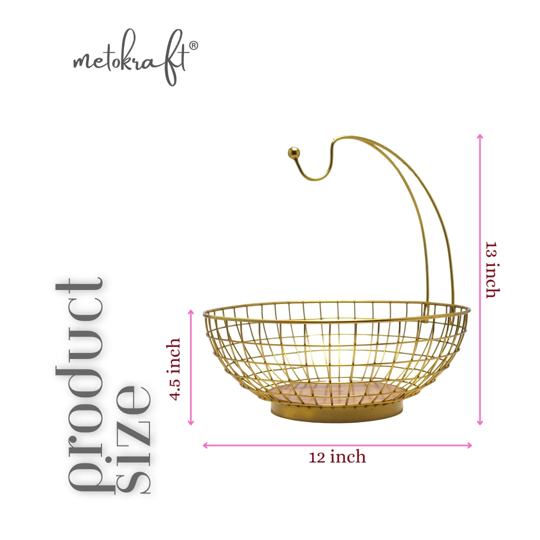 METOKRAFT - Iron Wire Basket for Fresh Fruits, Vegetables, (Gold)