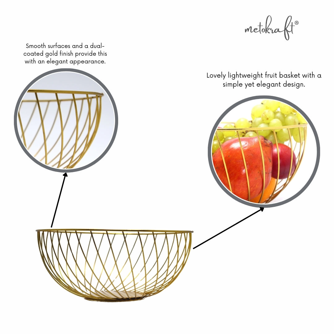 Iron Fruit Basket for Fresh Fruits, Vegetables, (Gold)