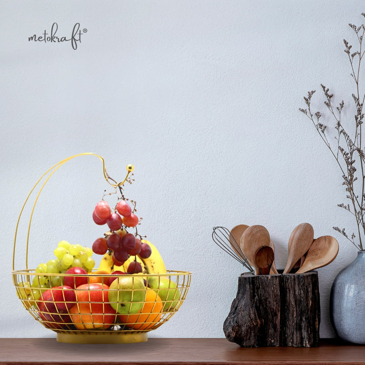 METOKRAFT - Iron Wire Basket for Fresh Fruits, Vegetables, (Gold)