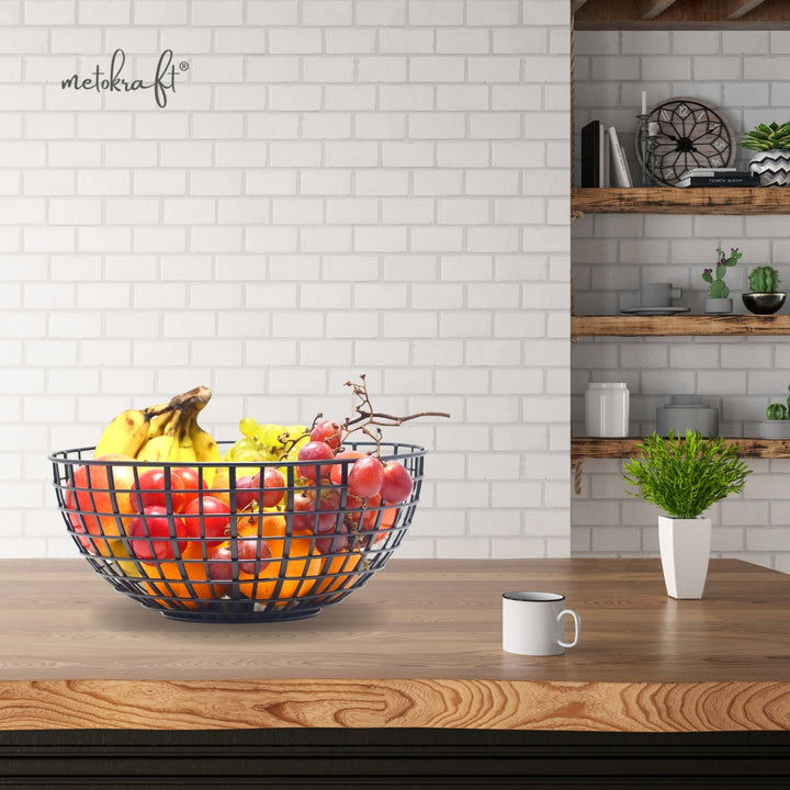 METOKRAFT - Iron Wire Basket for Fresh Fruits, Vegetables, (Matte Black)