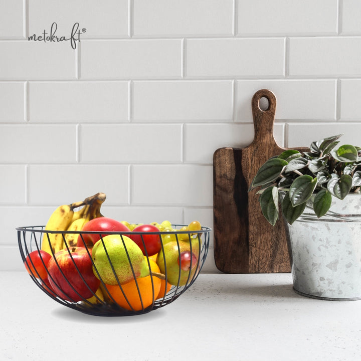 Iron Fruit Basket for Fresh Fruits, Vegetables, (Matte Black)