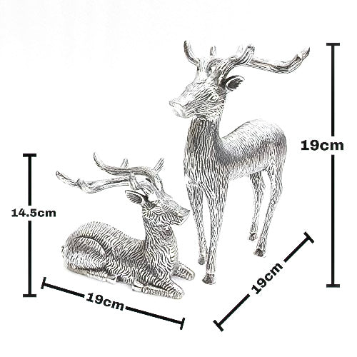 Metokraft Premium Quality Aluminium Casted Silver Plated Reindeers For Home Decor