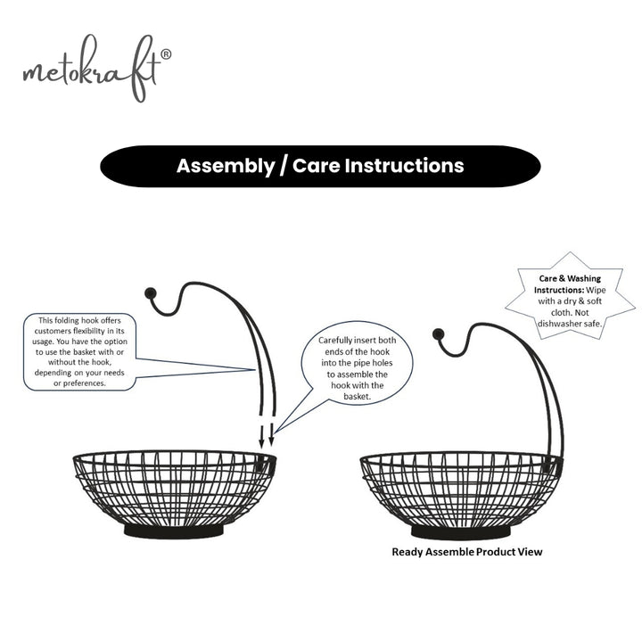 METOKRAFT - Iron Wire Basket for Fresh Fruits, Vegetables, (Matte Black)