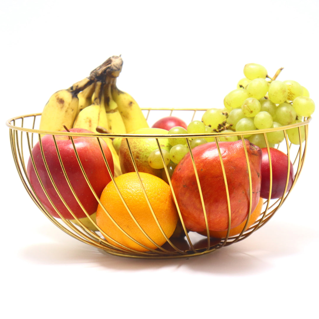 Iron Fruit Basket for Fresh Fruits, Vegetables, (Gold)