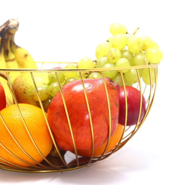 Iron Fruit Basket for Fresh Fruits, Vegetables, (Gold)