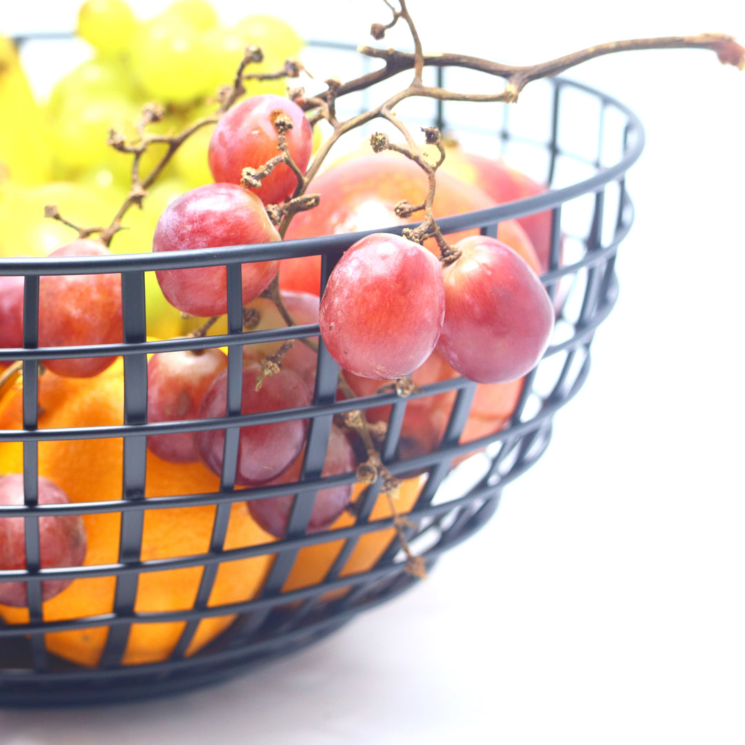 METOKRAFT - Iron Wire Basket for Fresh Fruits, Vegetables, (Matte Black)