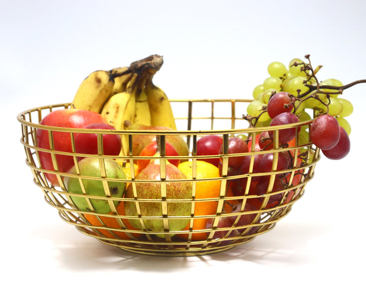 METOKRAFT - Iron Wire Basket for Fresh Fruits, Vegetables, (Gold)