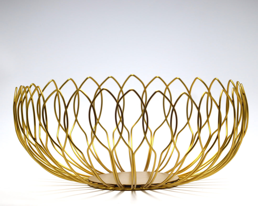 'Golden Lotus' Iron Wire Basket for Fresh Fruits, Vegetables, (Gold)