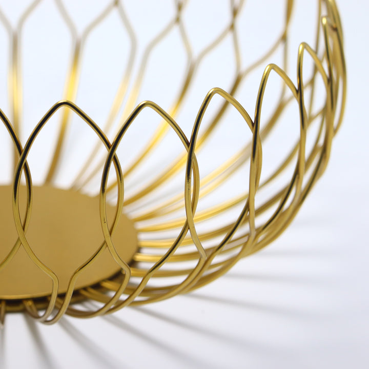 'Golden Lotus' Iron Wire Basket for Fresh Fruits, Vegetables, (Gold)