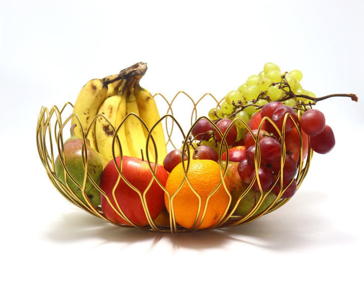 'Golden Lotus' Iron Wire Basket for Fresh Fruits, Vegetables, (Gold)