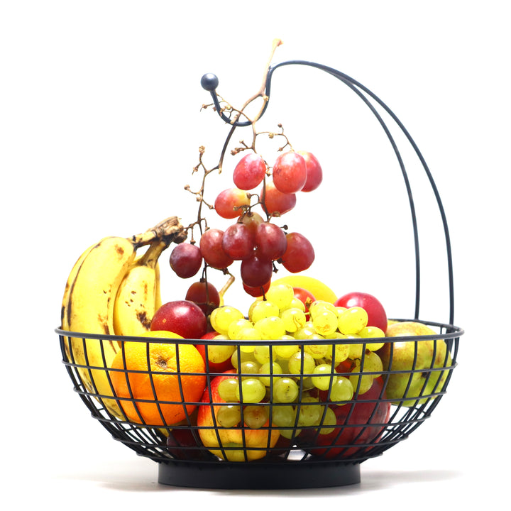 METOKRAFT - Iron Wire Basket for Fresh Fruits, Vegetables, (Matte Black)