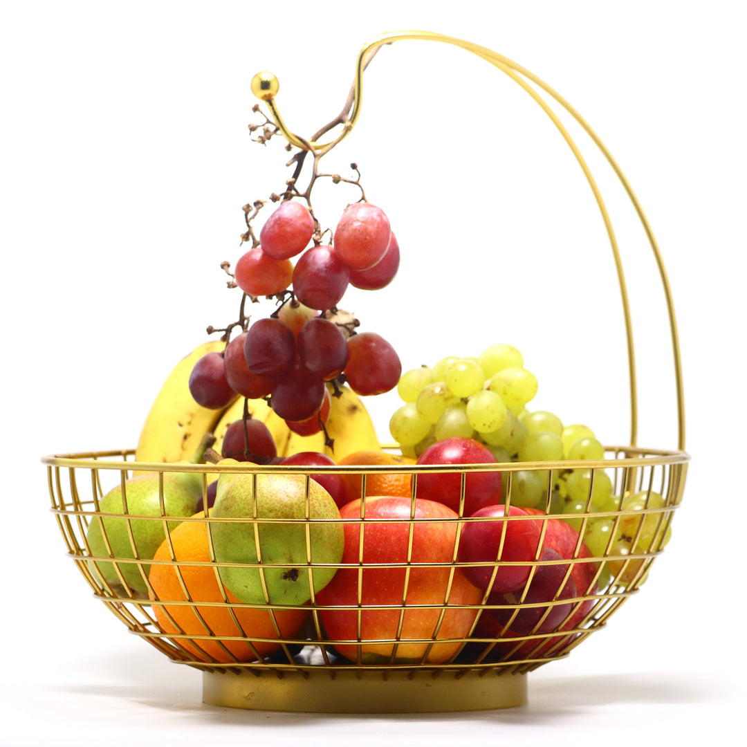 METOKRAFT - Iron Wire Basket for Fresh Fruits, Vegetables, (Gold)