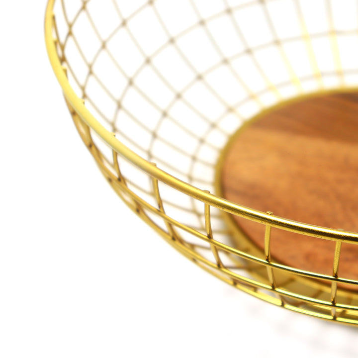 METOKRAFT - Iron Wire Basket for Fresh Fruits, Vegetables, (Gold)