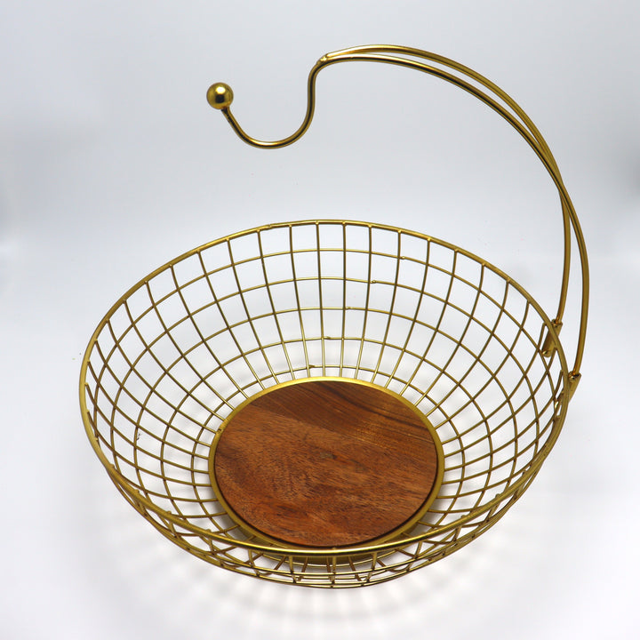 METOKRAFT - Iron Wire Basket for Fresh Fruits, Vegetables, (Gold)