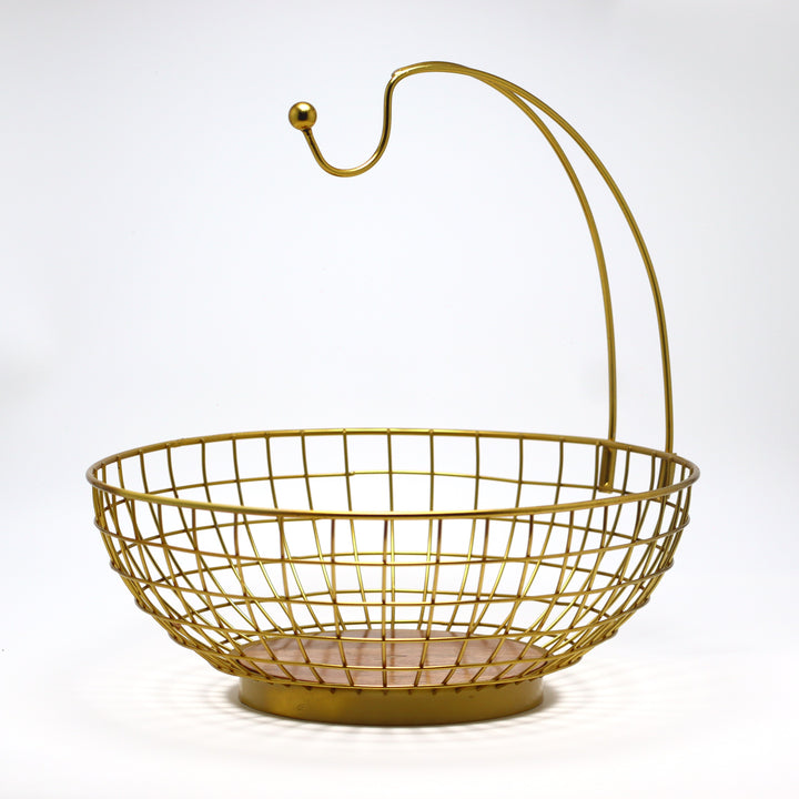 METOKRAFT - Iron Wire Basket for Fresh Fruits, Vegetables, (Gold)