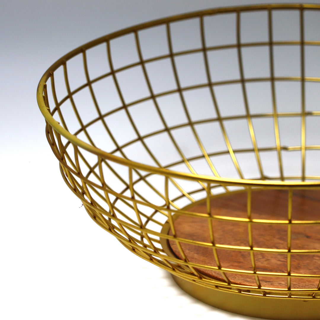 METOKRAFT - Iron Wire Basket for Fresh Fruits, Vegetables, (Gold)