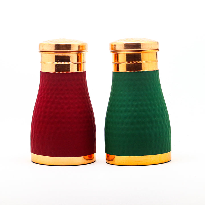 Metokraft Best Quality 100% Pure Hand-made Copper Water Bottle in Red & Green Velvet