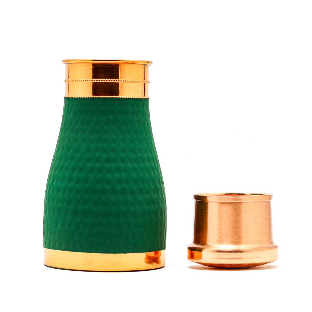 Metokraft Best Quality Copper Water Bottle in Green Velvet